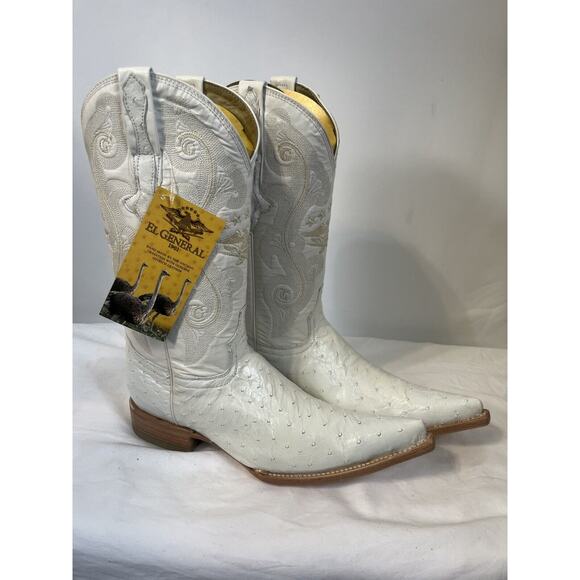 El General Other - J TOE RODEO COWBOY BOOTS Men’s Sz 7.5 Leather Ostrich Bone White El General